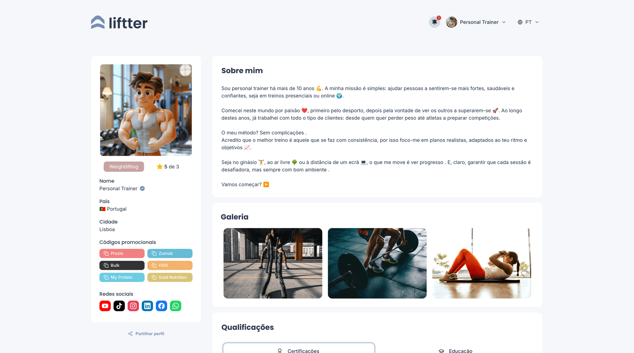 Trainer profile interface